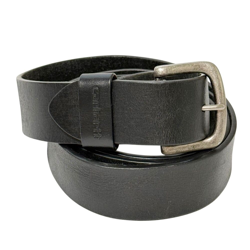 Carhartt Black Genuine Leather Belt Mens 54 Heavy Duty Work Silvertone Buckle